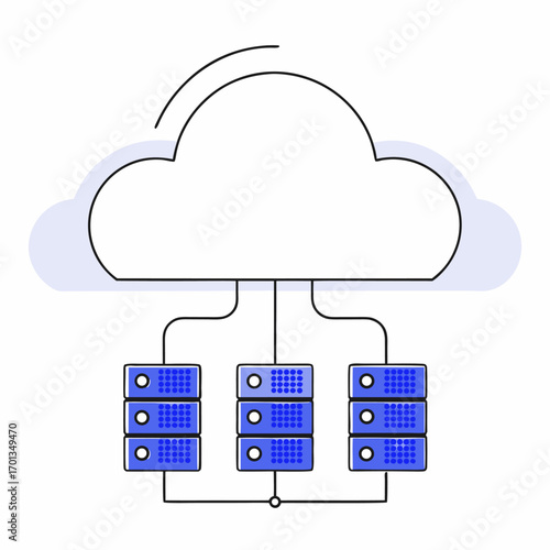 Modern cloud server icon representing data storage and network connectivity
