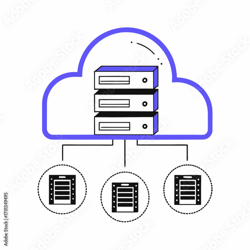 Modern cloud server icon with network and data elements