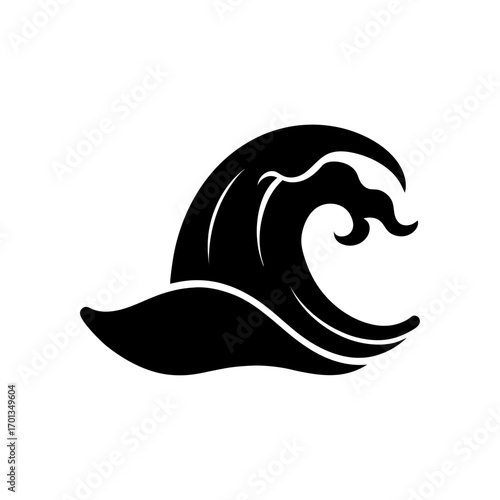 Silhouette illustration of a large wave on transparent background