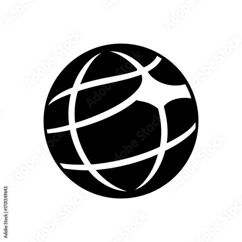 Illustration of a black globe with lines on transparent background