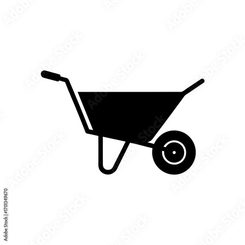 Silhouette of a black garden wheelbarrow on transparent background