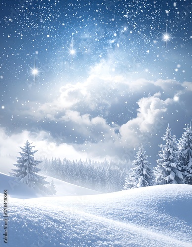 Wallpaper Mural Winter landscape with snow-covered hills and trees Torontodigital.ca