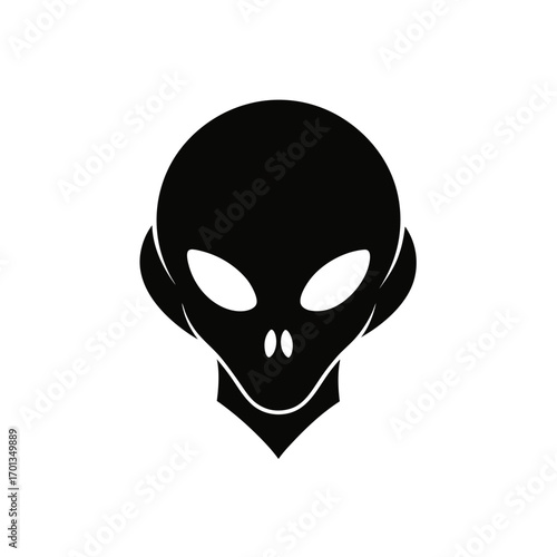 Silhouette of an alien head with big eyes on transparent background
