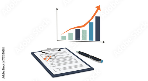 Business success visualized with rising bar graph and checklist perfect for financial reports and goal achievement concepts, Generative AI.