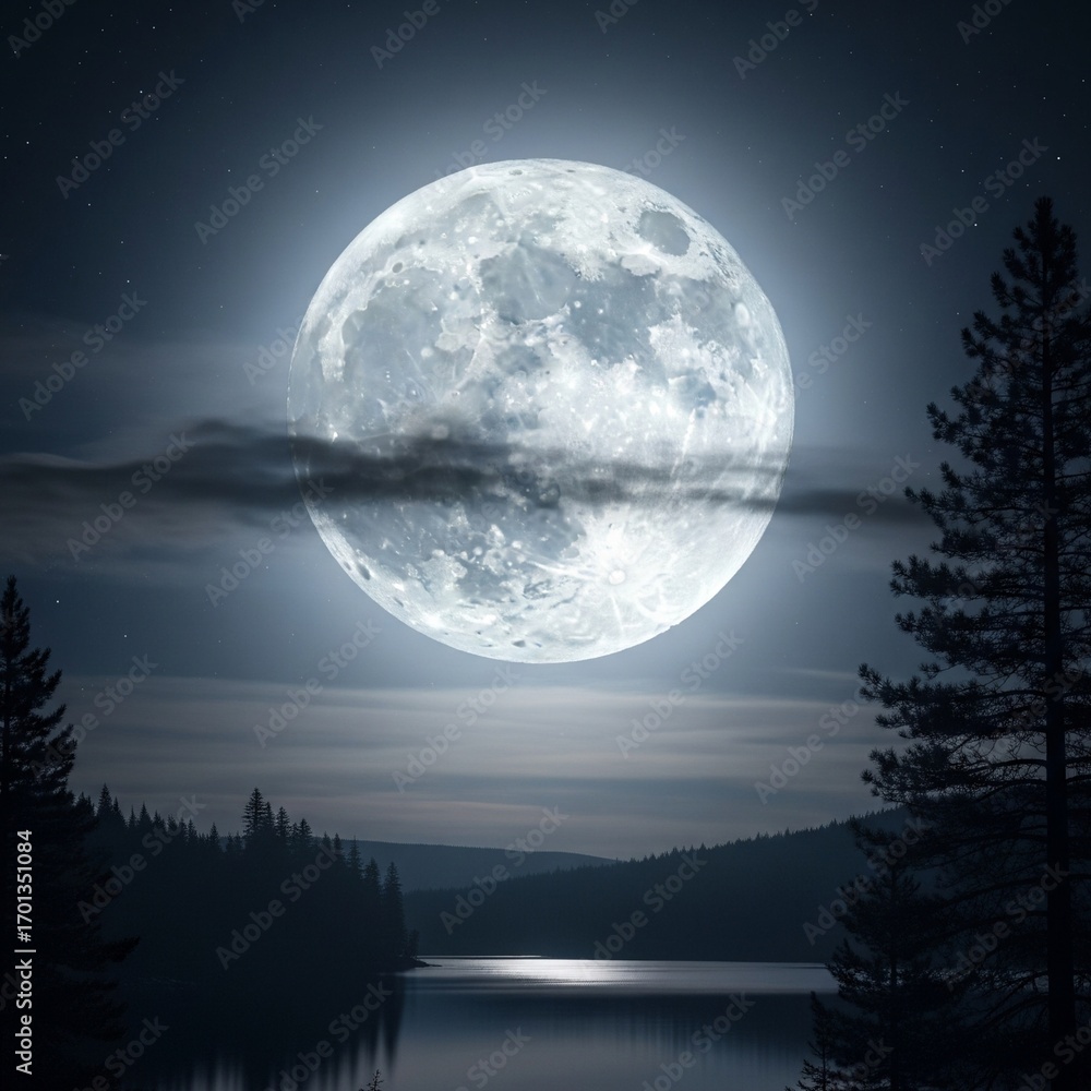 Fototapeta premium full moon over the lake
