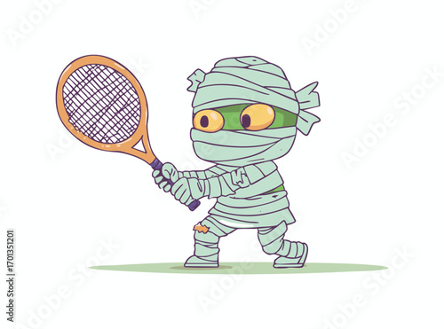 Mummy Playing Tennis Cartoon