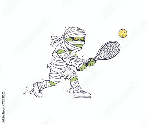 Scary Mummy Hitting Tennis Ball