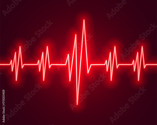 red neon ecg or ekg pulse rate chart background