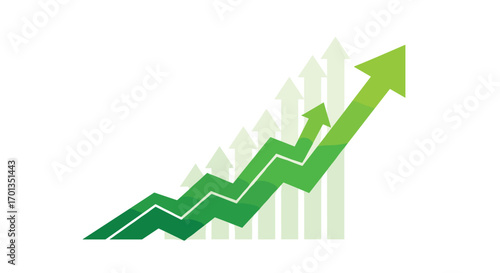 Dynamic green upward trend arrow graphic showcasing business growth success and financial progress with increasing momentum, Generative AI.