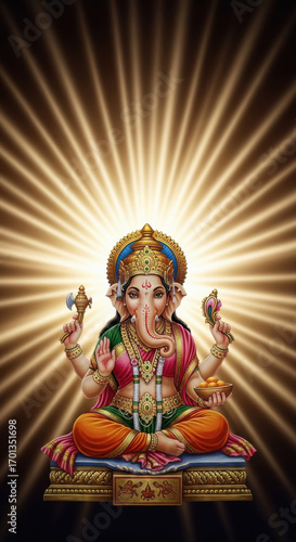 beautiful statue of lord ganesha with glowing lights