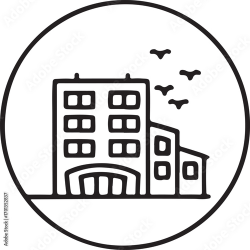 Hotel for tour travel rest room icon vector line art design