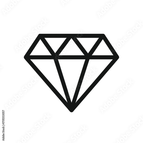 A simple black outline icon of a faceted diamond, representing luxury, value, and brilliance.