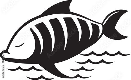 Sea beach island fish silhouette vector filled flat icon