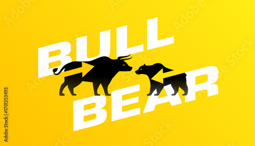 stock market trade bull vs bear yellow background