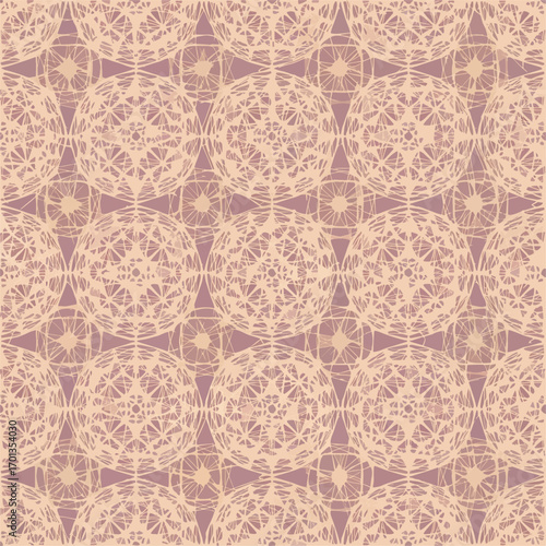 Seamless pattern of interconnected geometric spheres with abstract lines on a neutral backdrop, patern seamless, Stock royalty free.