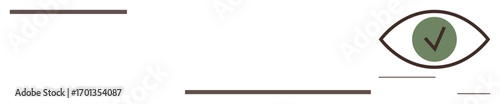 Green checkmark inside outlined eye conveying accuracy, approval, security, and validation. Ideal for quality assurance, compliance, monitoring, confirmation, safety authentication simple flat