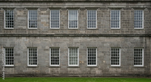Wallpaper Mural Grey stone building facade with twelve evenly spaced sash windows and grass Torontodigital.ca