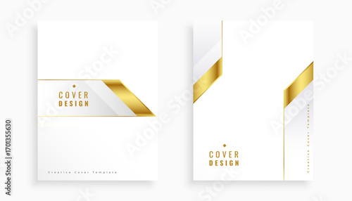 set of white booklet cover layout with golden touch