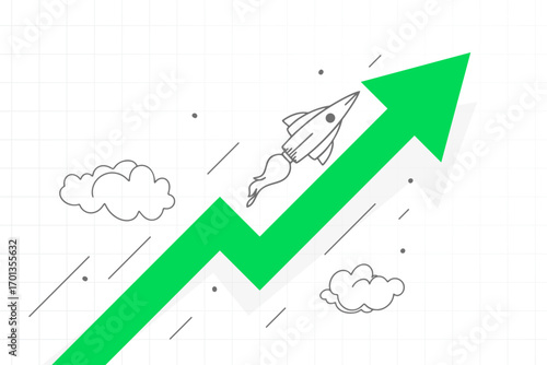 doodle style upward direction growth arrow with rocket design