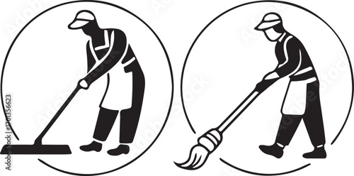 Floor cleaning silhouette icons set