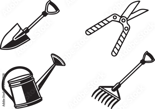 Gardening tools vector icons set. Household Everyday Life icon in flat outline and editable stroke line art