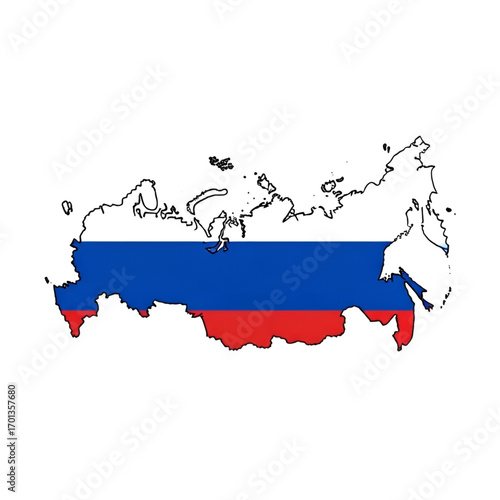 High Definition Flat Vector Map of Russia with National Flag Design Isolated on White Background
