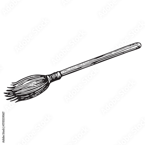 Broomstick Illustration: Flying Witchcraft Broom Art Design