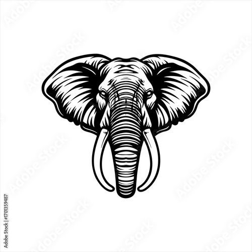 Wallpaper Mural Majestic Elephant Head Black and White Illustration. Torontodigital.ca