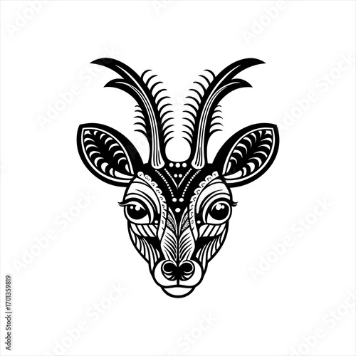 Stylized Black and White Deer Head Illustration 2.