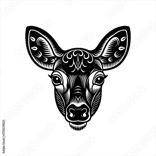 Stylized Black and White Deer Head Illustration 3.