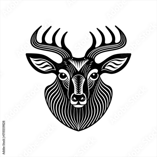 Stylized Black and White Deer Head Illustration 5.