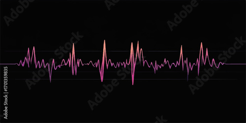 Cardiogram of a pulsing heart beat line on a monitor displaying a medical sound wave background