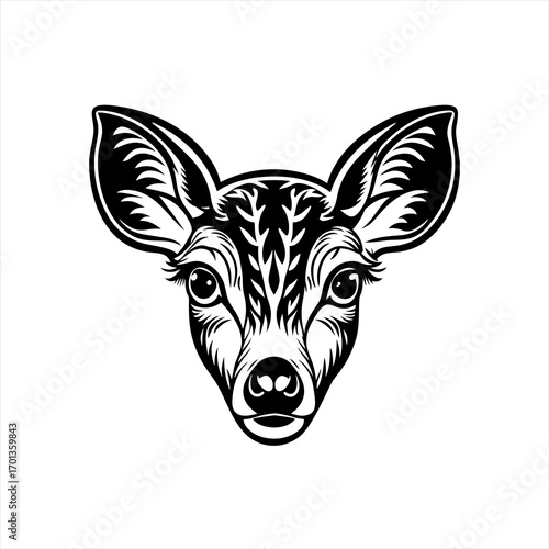 Stylized Black and White Deer Head Illustration 4.