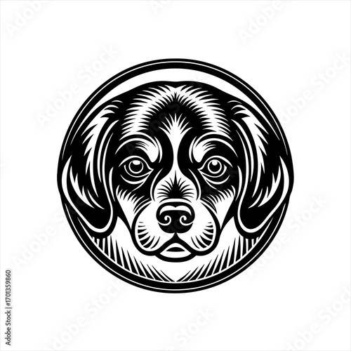 Stylized Black and White Dog Face Emblem 1.