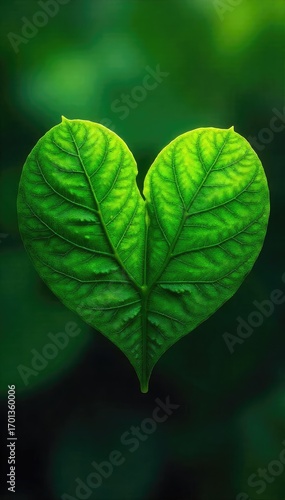 Lush Green Heart of Leaves A Close-Up Symbol of Natures Love and Environmental Care, Perfect for Eco-Friendly Spring Designs and Wellness Projects