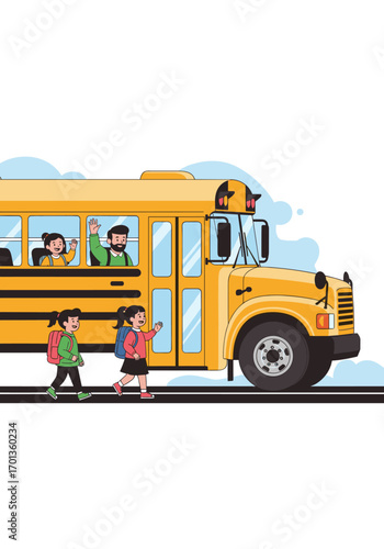 Yellow school bus transporting children and students to and from educational institutions safely and efficiently