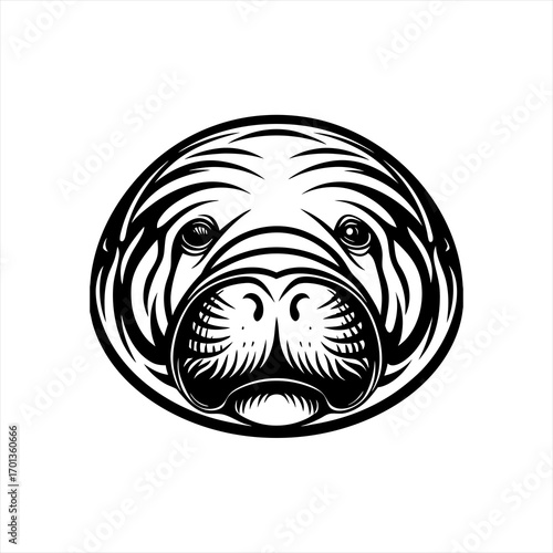 Stylized Black and White Walrus Face Illustration 1.