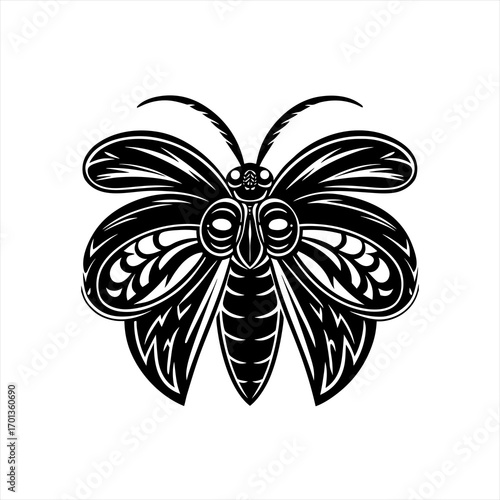 Stylized Black Butterfly Insect Graphic Design.