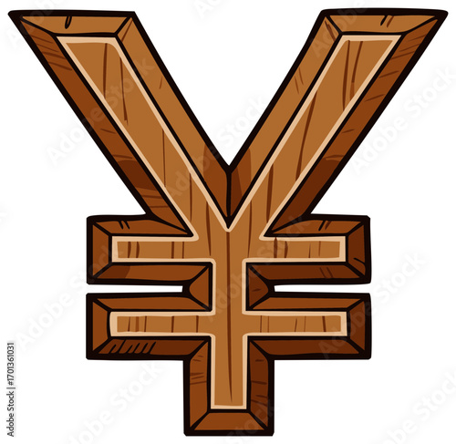 Wooden Yen Currency Symbol in a Graphic Illustration Style
