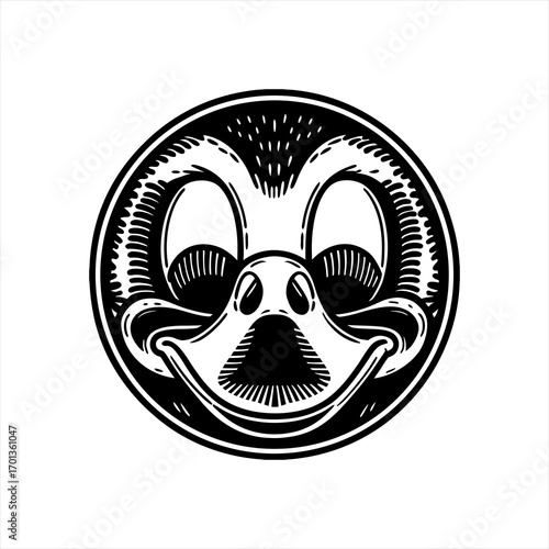 Vintage Cartoon Duck Face Emblem.