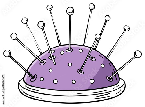 Hand Drawn Pincushion with Pins Needlework Concept Sewing Accessories Tools