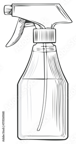 Spray bottle illustration. Hand drawn vector cleaning item in vintage style.