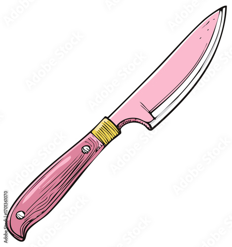 Pink kitchen knife illustration with gold bolster a modern cooking utensil graphic