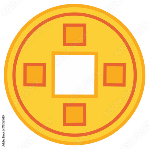 Ancient Chinese gold coin icon representing good luck, wealth, and fortune