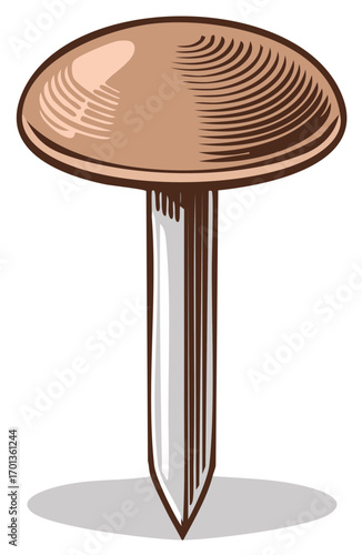 Classic Style Brass Headed Nail or Upholstery Tack Isolated Illustration
