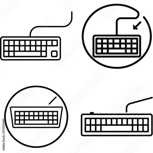 Vector Illustrations of Computer Keyboards Line Art Designs for Websites and Applications