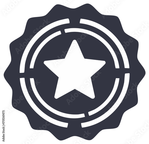 Graphic Badge Emblem with Star and Concentric Circles Symbol of Quality