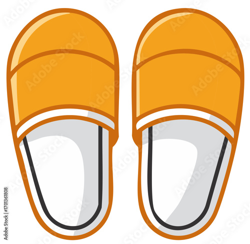 A comfortable pair of orange and white hotel slippers illustrated in a clean cartoon style for relaxation and hospitality
