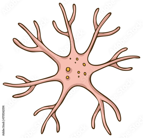 Cartoon illustration of a single biological neuron cell from the nervous system