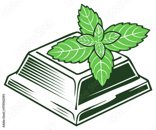Chocolate bar with fresh mint leaves for flavor and refreshment